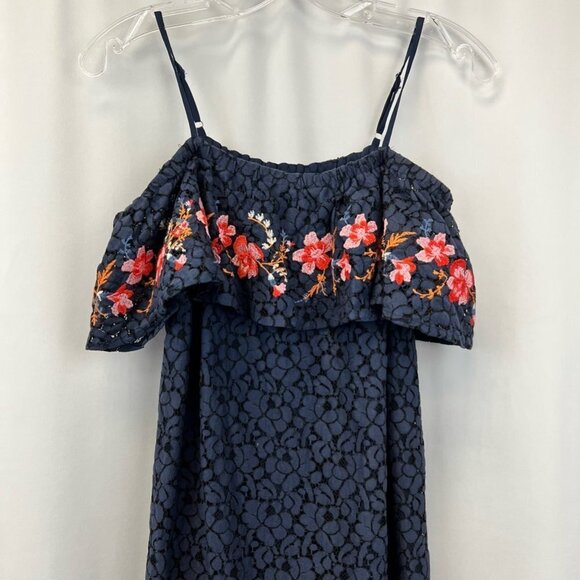 Blu Pepper Womens Dress Blue Floral Embroidered Lace Overlay Spaghetti Strap S - Picture 6 of 11